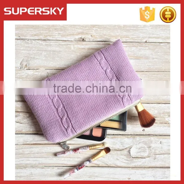 C1586 Women Knit Clutch Purse Cosmetic Bag Knitted Pencil Case Knit Zipper Pouch photo-2