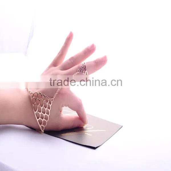 <<< European Style Trendy Chain Decoration Bracelet For Lady Party Alloy Hollow Bangle Accessory Bracelet With Ring/ photo-3