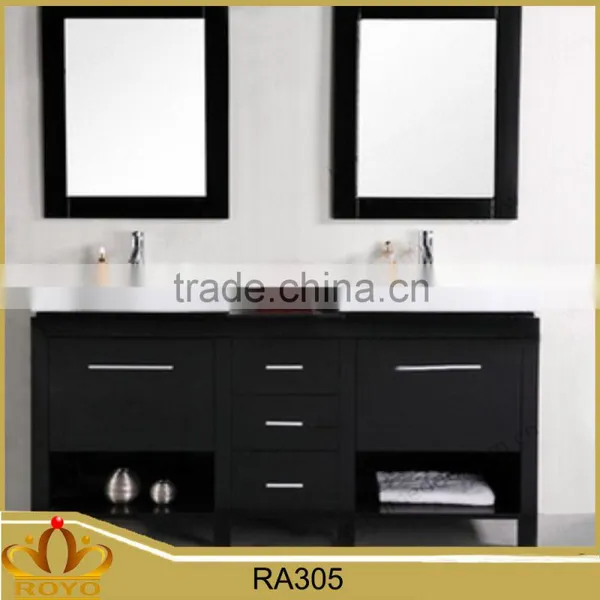 Modern Double Sink Mirror Waterproof Mdf Bathroom Furniture Cabinet RA305
