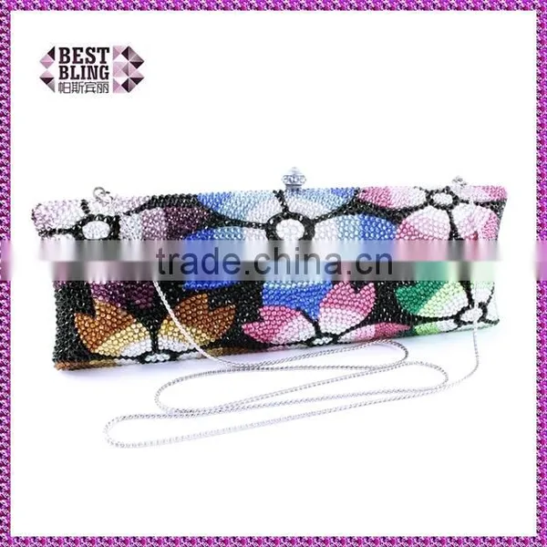 Deep Color Blue Flower Rhinstone Clutch Bag Evening Handbags Purses (B1008-DF)