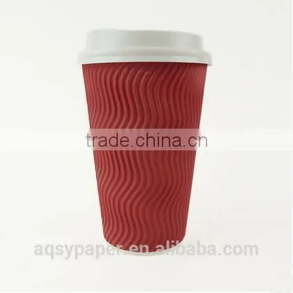 16oz Red S Ripple Wall Paper Coffee Cups With Lids China Factory