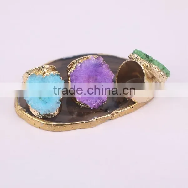Sun Flower Shape Solar Quartz Ring Golden Electroformed Freeform Druzy Gem Stone Jewelry Rings photo-3
