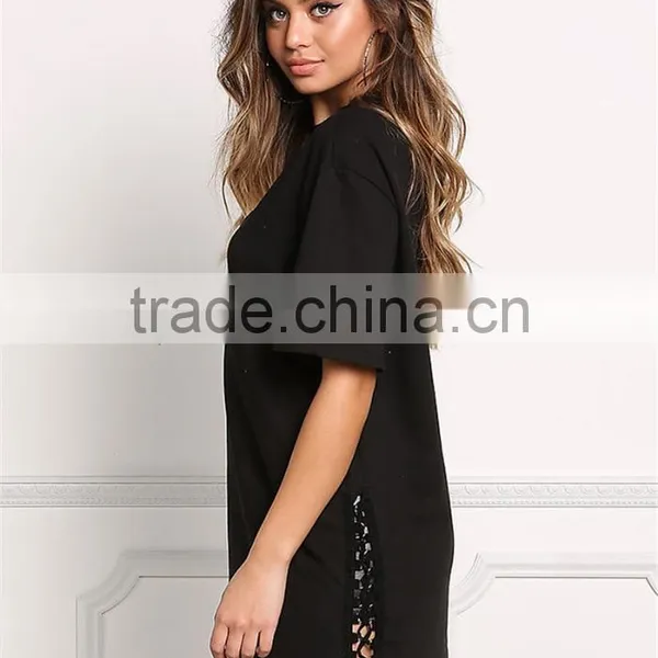 MGOO 2017 New Stylist Black Oversized Fashion Tunic Tops Flare Half Sleeves 220g Heavy Chocker Shirts photo-5
