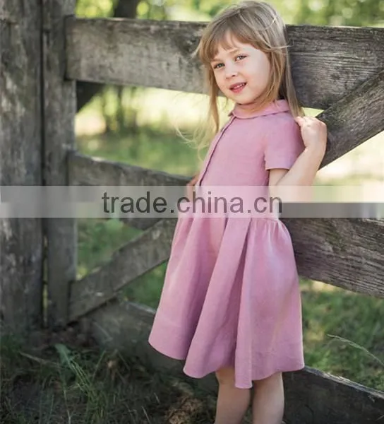 Classic Peter Pen Collar Mustard Linen Girl Child Dress Doild Kid Dress photo-4