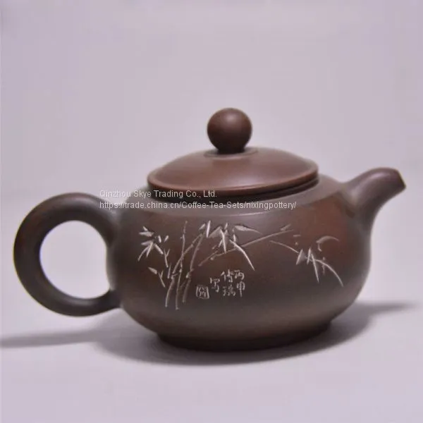 Antique Short Mouth Bamboo Hand Painted Pottery Ceramic Tea Pot photo-2