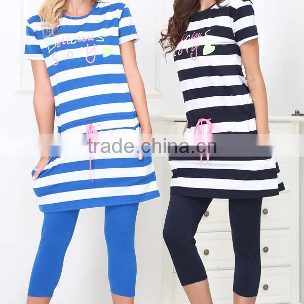FANCY LADY PAJAMA SET S/S O-NECK STRIPED DESIGN FAMILY PAJAMAS KNITTED photo-2