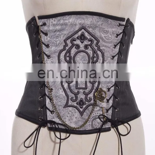 Steampunk Soft Bone Corset With Key-hole Patch and Bronze Key Pendant photo-2