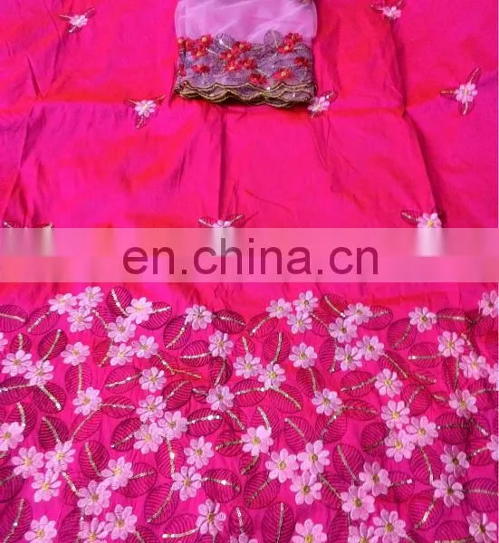 Indian African Dubai Nigerian Taffeta Silk Flower Work George Wrappers With Blouse photo-3