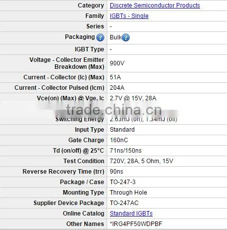 Insulated Gate Bipolar Translator IRG4PF50WDPBF IGBT 900V Warp 20-100kHz 51A 200W TO247AC photo-3