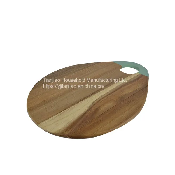 Wholesale Custom ECO-friendly Organic Vegetable Bread Food Kitchen Oval Chopping Blocks Acacia Wood Cutting Board With Holes photo-2