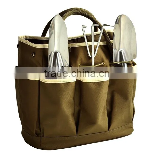 8pockets Custom Heavy Duty Brown Canvas GardenTool Tote,coffe Color Nylon Garden Tool Storage Bags,canvas Garden Tool Kit Bag photo-2