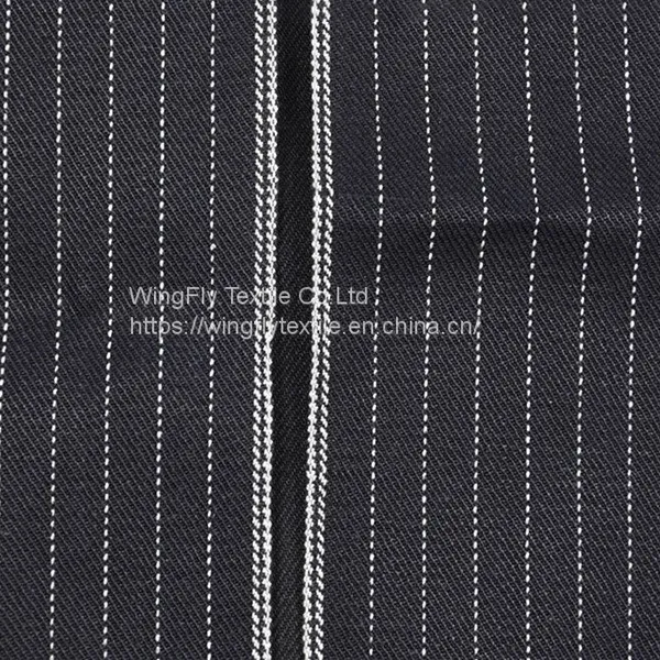 13oz Blue and White Striped Black Weft Right Twill Best Raw Denim Fabric 32/33 