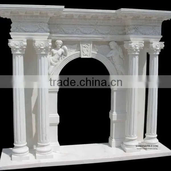 Indoor High Quality White Marble Stone Fireplace photo-3