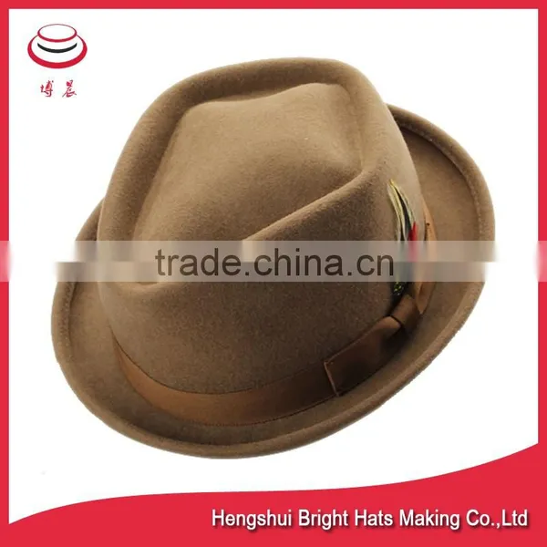 Wool Black Modern Upturned Brim Felt Fedora Hat photo-2