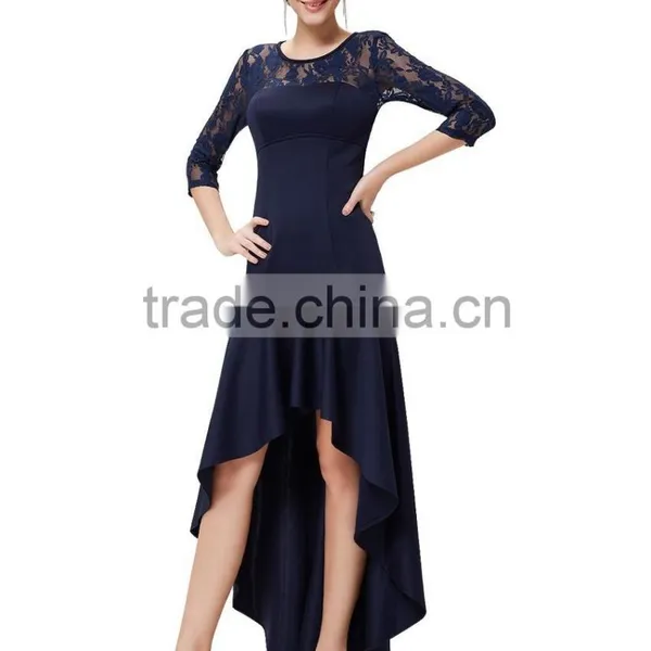 Woman New Fashion Design Long Prom Dress Europe Style, 3/4 Lace Sleeve and High-low Hemline See-through Free Prom Dresses Quality Choice photo-6