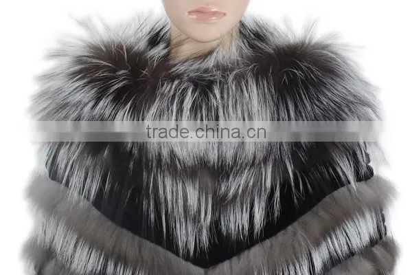 Women Beautiful Fur Poncho Silver Fox Fur Poncho Rex Rabbit Fur Poncho Sale KZ150082 Supplier's Choice photo-4