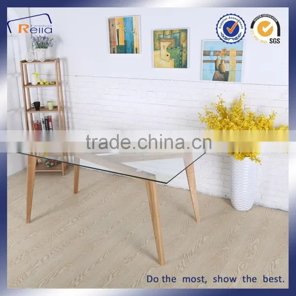 China Supplier Industrial Furniture Glass Dining Table With Wooden Legs photo-5