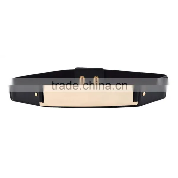 Elastic Mirror Metal Waist Belt Metallic Bling Metal Gold Plate Wide Obi Band photo-3