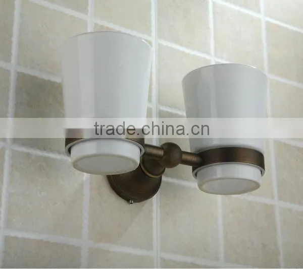 Antique Copper White Ceramic Two Cups Tumbler Holders for Bathroom Accessories