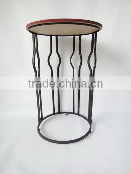 RH-4735 Gramercy Metal Sofa Side Table Wood Top Round Table photo-2