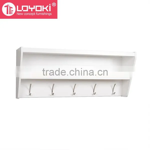 New Design Entryway Wall Mounted Floating Shelf Home Furniture Eco-friendly Wood Wall Shelf With 5 Hooks photo-2