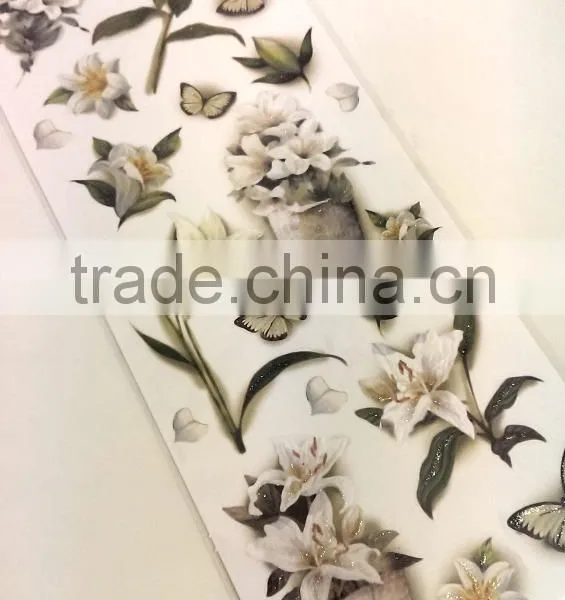 White Elegant Lily & Butterfly Design Sticker, Classic Decorative Shinny Glitter Sticker photo-4