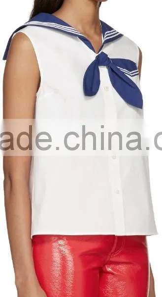 2016 Fashion Sleeveless White and Navy Sailor Blouse HST8010 photo-3