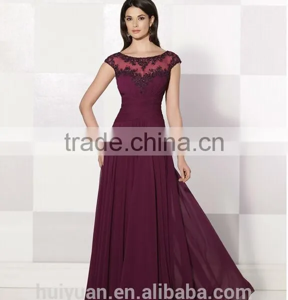 Most Fashion Chiffon Cap Sleeve Scoop Neck Full Length Beach Dress photo-2