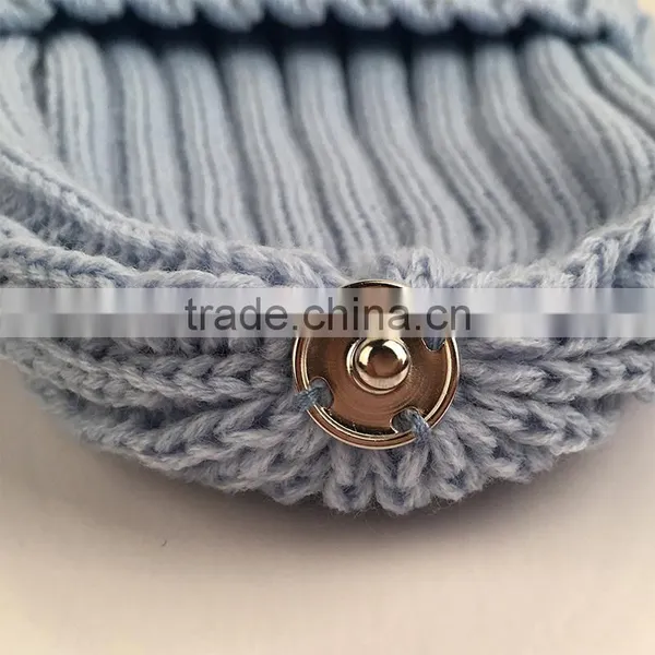 Myfur Wholesale Raccoon Fur Pom Pom Adult Couple Knitting Beanie in Sky Blue photo-5