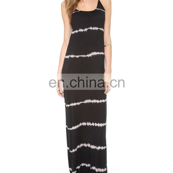 CHEFON Black Skinny Stripe Boho Maxi Dress