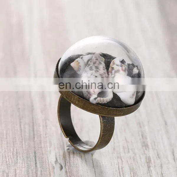 Fashion Vintage Style Antique Copper Ring Couch Black Mini Sand Ring Dome Dangle Adjustable Ring photo-2