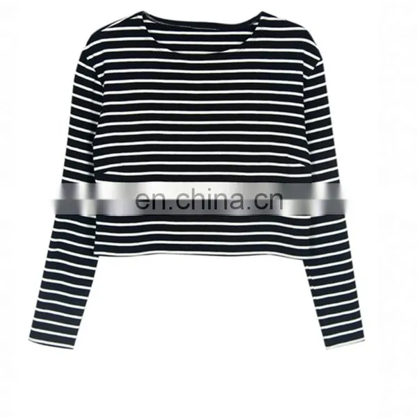 Wholesale Long Sleeve Stripe Women Top Sexy Crop Top 2016
