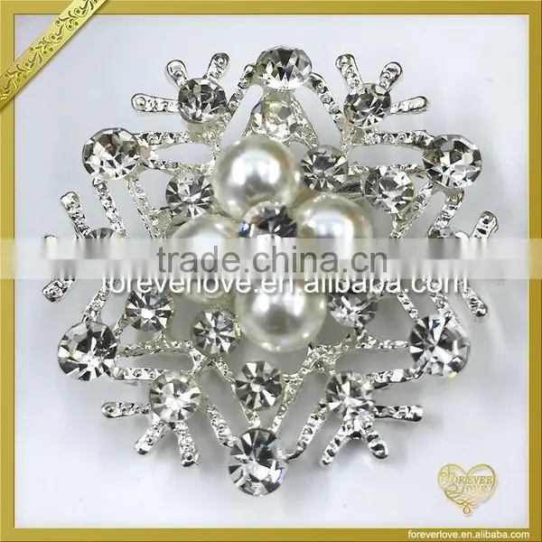Crystal Brooches Pearl Snowflake Brooch for Wedding Dresses FB035 photo-2