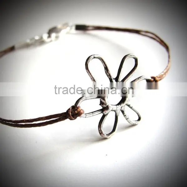 2015 Top Quality Alloy Cross Charm Double Bracelet Wrap Waxed Cotton Cord Bracelet photo-6