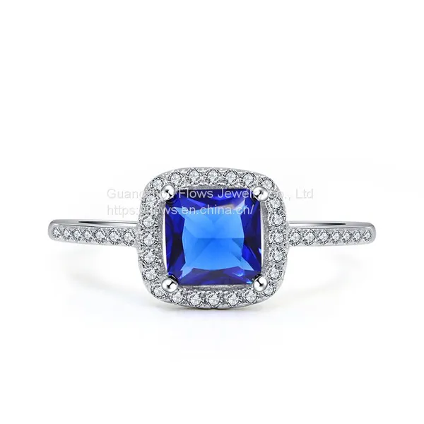 925 Sterling Silver Square Sapphire Zircon Rings Women's Zircon Rings photo-3