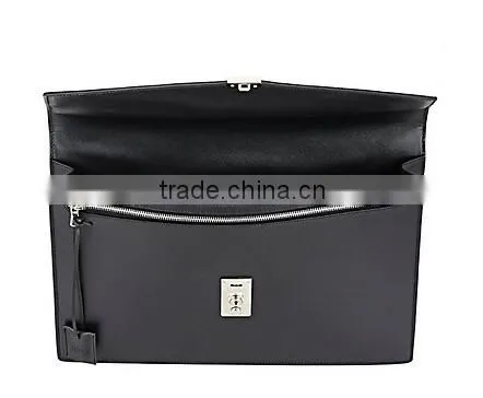 New York Men Black Smooth Leather Gusseted Portfolio Leather Business Bag Hand Bag photo-4