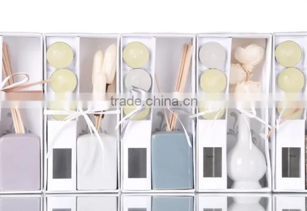 Scented Clay Rattan Stick Flower Reed Diffuser With 3 pcs Candles