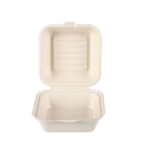 450ml Sugarcane Bagasse Biodegradable 6 Inch Clamshell Hamburg To Go Burger Box Packaging Custom Paper photo-2
