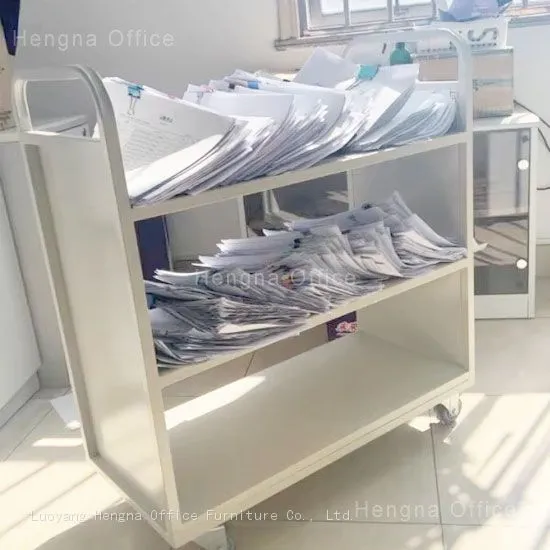 Heavy Duty Modern Black Flat Shelf Mobile File Cart | HN-FC03 Powder Coated Steel Trolley | for File Transport photo-2