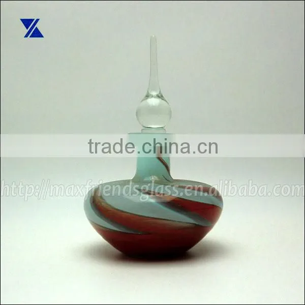 Light Blue With Red Swirl Glass Perfume Bottle, Diffuser for Home Deco, 130ml