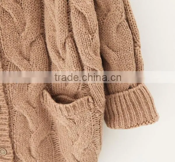 V-neck Jacquard Knitting Wear Long Sleeve Pocket Long Lady Winter Thick Sweater Cardigan photo-2
