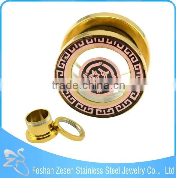 TP011374 China Manufacturer Surgical Steel Glass Ear Plug Gold Charming Body Jewelry photo-4
