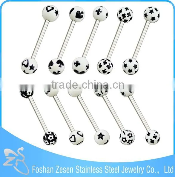 Blue Resin Double Ball Body Piercing Jewelry Fake Piercing Tongue Ring photo-4