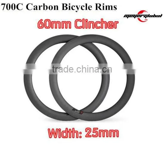glossy/matt carbon road bike rim 60mm 700c full carbon road bicycle clincher rims Toray T700 carbon rims for road bicycle