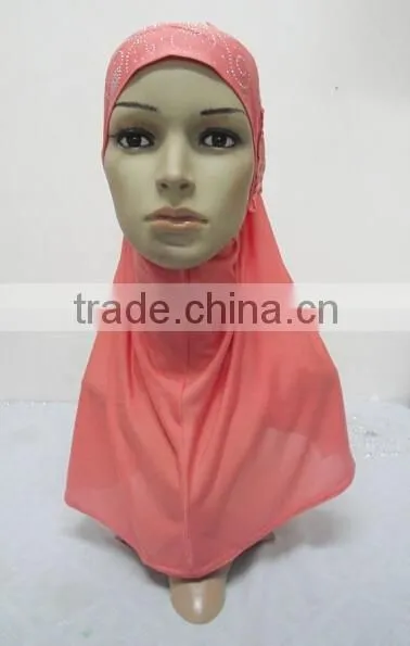 H274 Latest One Piece Instant Hijab With Lace and Rhinestones,muslim Scarf photo-3