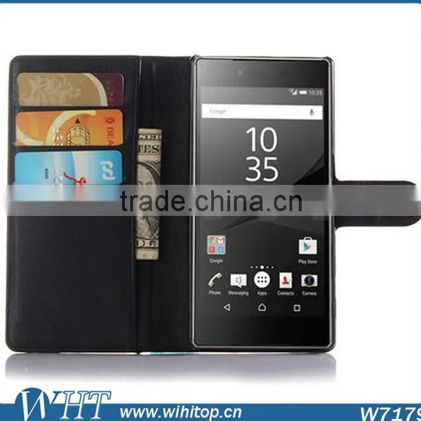 New Arrival Litchi Leather Wallet Flip Stand Pouch Cover Case for Sony Xperia Z5 photo-3