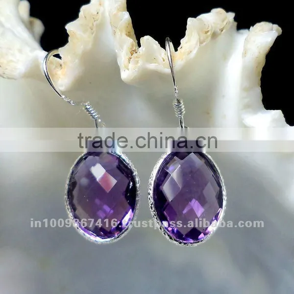Amethyst Bezel Earrings, Gemstone Jewelry, Silver Jewelry