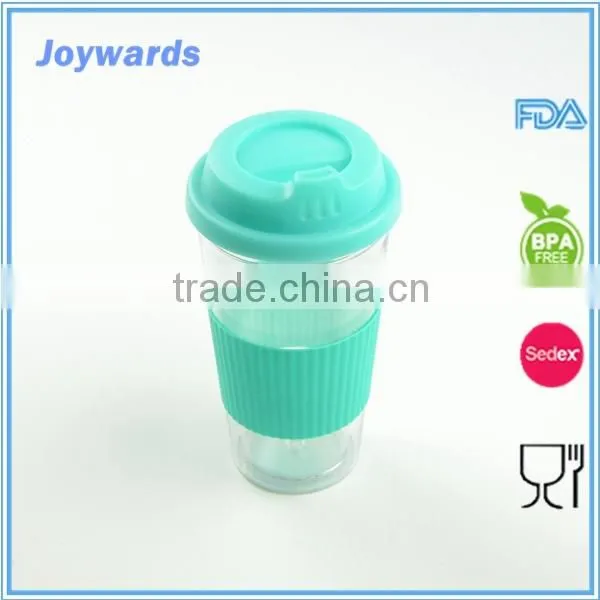 Double Wall PP Plastic Coffee Travel Mug With Silicon Band photo-2