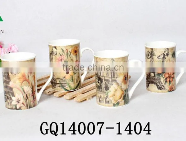 Dehua 10oz Fine Bone China Mug Coffee Mug With Handle and Decal Flower photo-6