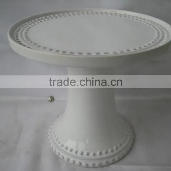 Ceramic White Cake Stand With Beaded